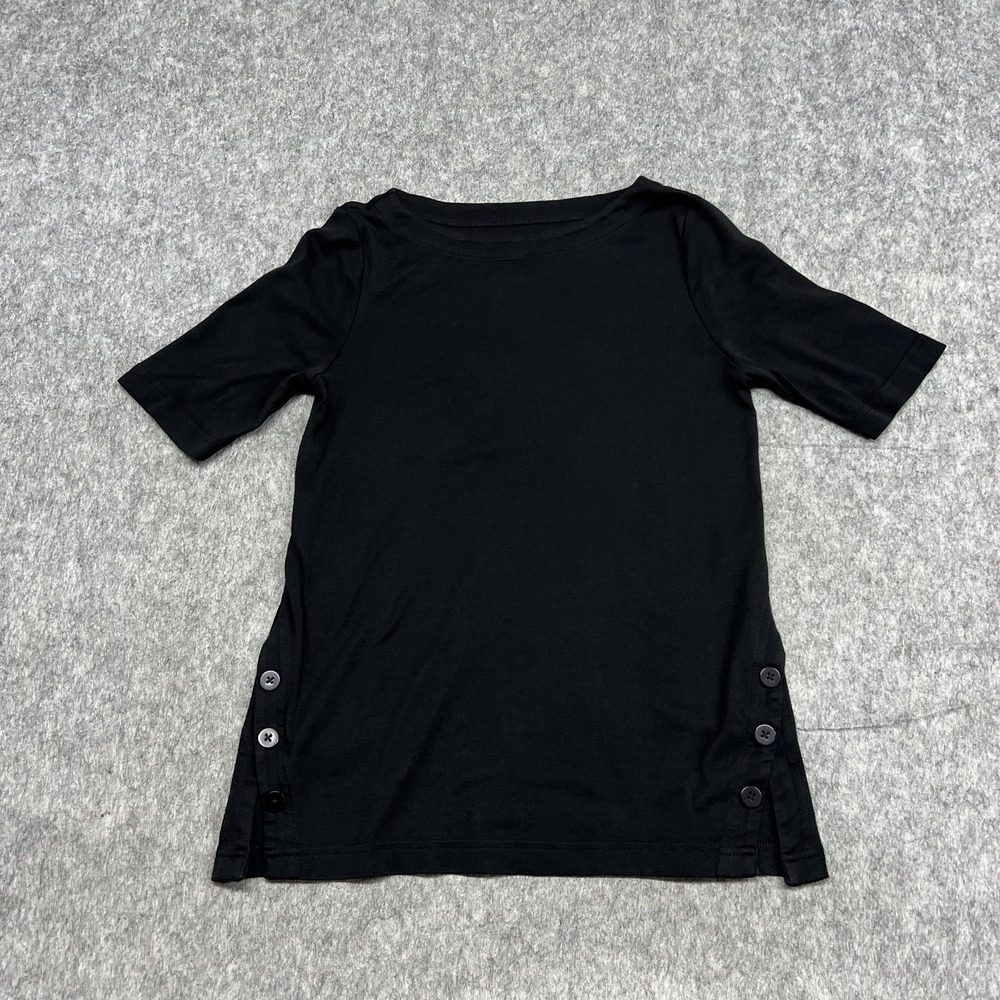 Chicos Shirt Womens Small 0‎ Black Ultimate Tee Pima Cotton Side Button Crewneck